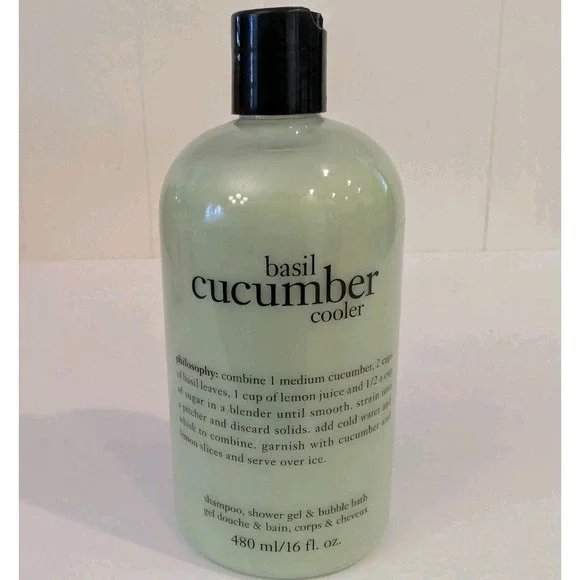 Philosophy Cucumber Basil Shampoo Shower Gel Bubble Bath 16 Ounce 3 In 1 NEW