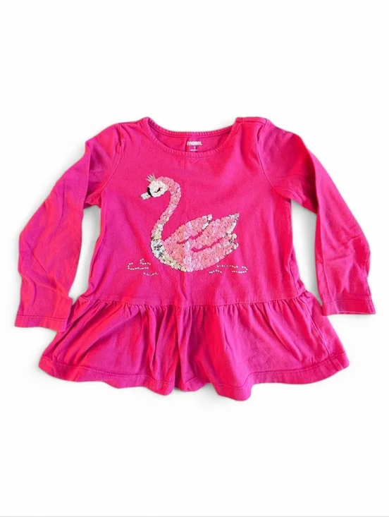 Gymboree Girls' Hot Pink Sequin Swan Peplum Cotton Top Size 5