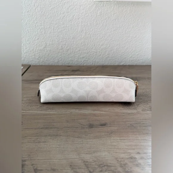 Coach White Pencil Case In Signature Canvas