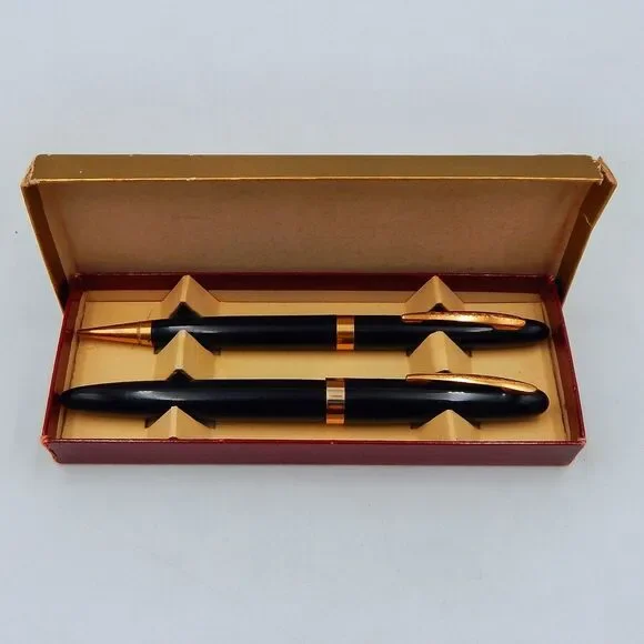 Eversharp Black Ballpoint Pen And Pencil Set With Original Box Gold Accent
