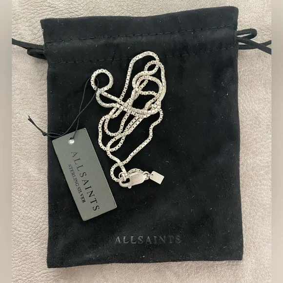 AllSaints Leor Slim Chain Necklace Warm Sterling Silver 925
