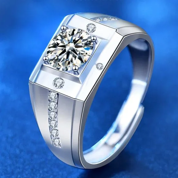 Certified 2ct. t.w. Moissanite Diamond Mens Wedding Ring NEW