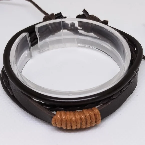Men's Bracelet Leather Braided Layered Brown‎ New f27