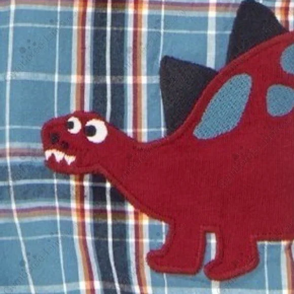 Gymboree Blue Dinosaur Plaid Button Down Long Sleeved Shirt, Toddler Size 2T.