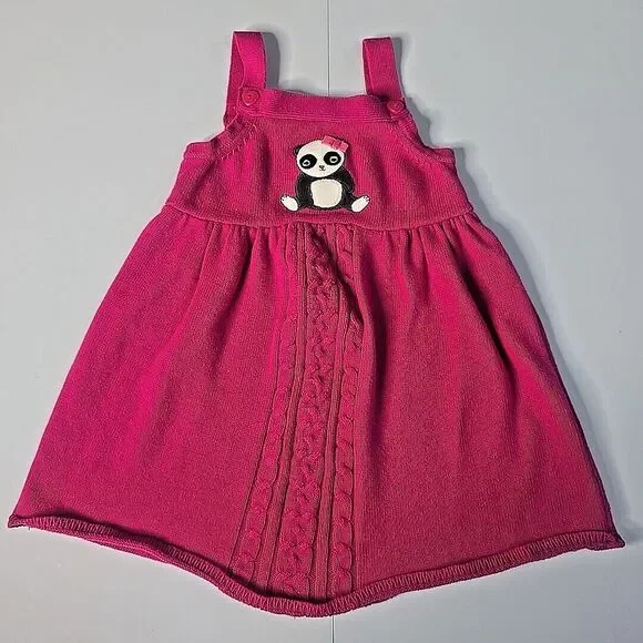 Gymboree Panda Sweater Dress Kids 5T Pink‎ Cable Knit Kawaii Animal Core