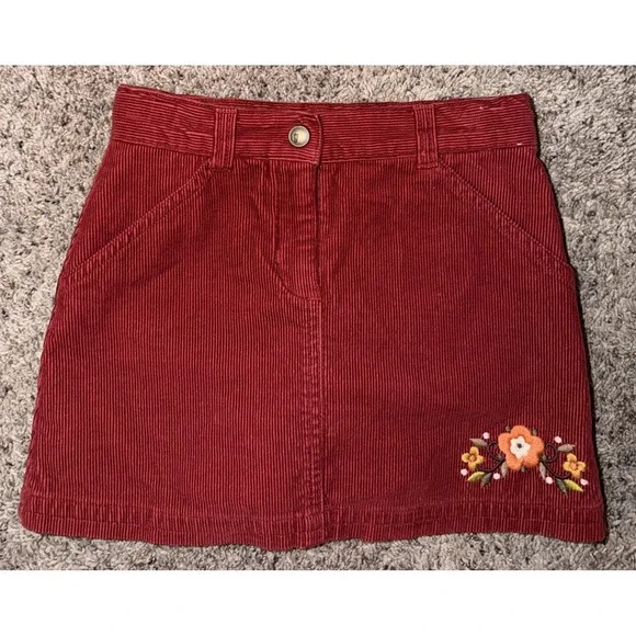 Gymboree 2006 Skort Size 5 Corduroy Red/Brown Embroidered‎ Floral Cottagecore