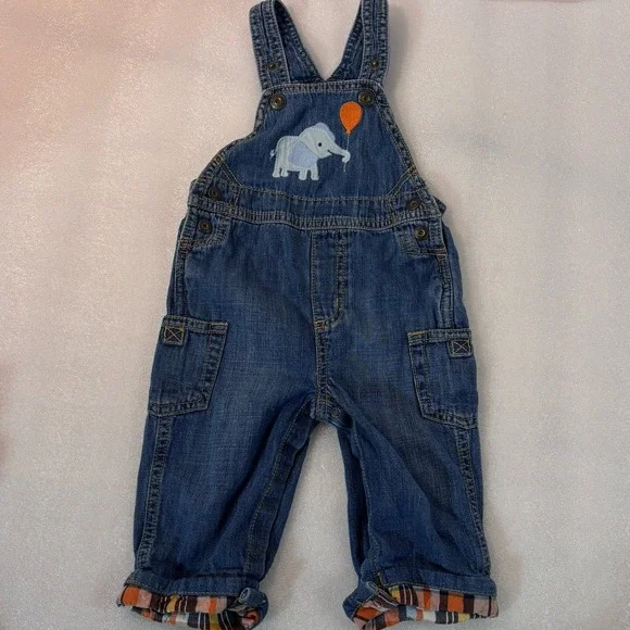 Vintage Gymboree‎ Cargo Overalls 6-12 Months Elephant Embroidery