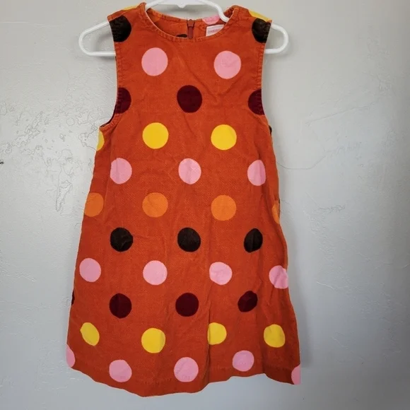Gymboree Little Girls 4 Orange Sleeveless Corduroy Dress Colorful Polka Dots