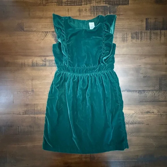 Gymboree Girls Green Velvet Dress‎ Ruffle Sleeveless Party Holiday Size 6