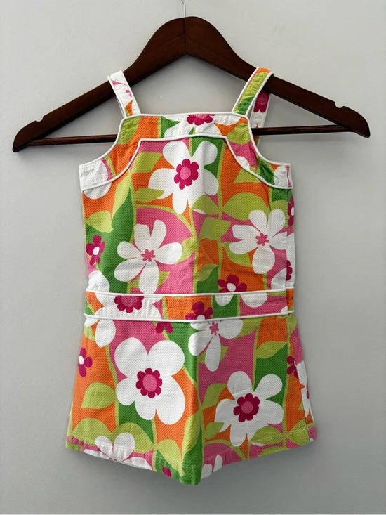 Gymboree Girls Floral Textured Sundress Pink Orange Green Retro Mod Flower Power
