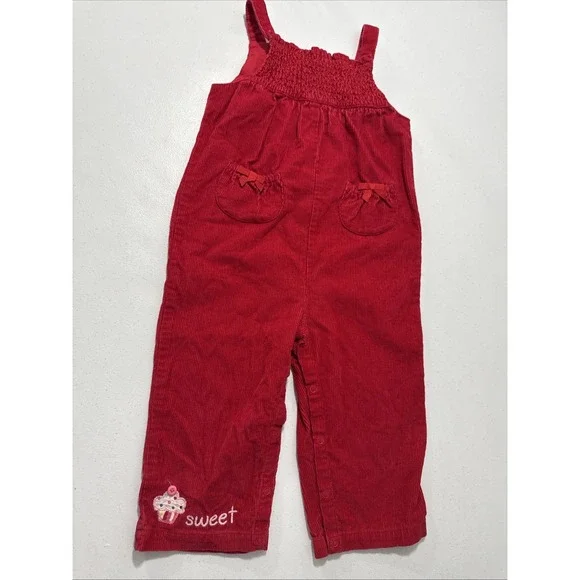 Gymboree Overalls Toddler 18 24M Red Cupcake Embroidery Romper‎