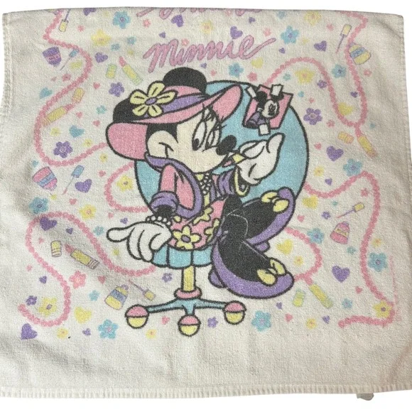 Disney Minnie Mouse Bath Towel Kids OS White Vintage 90s Makeup Pastel USA Made