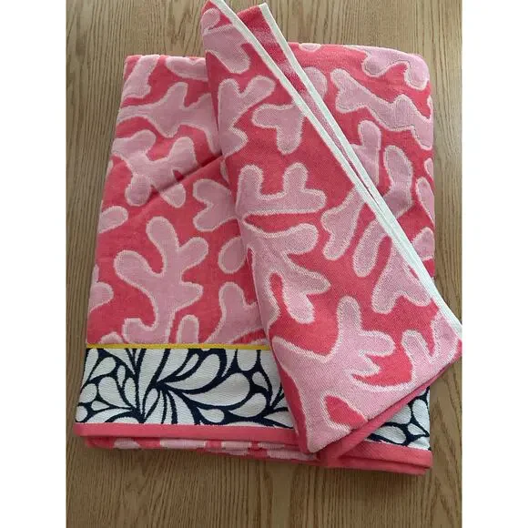 New Large Beach🏖️Bath Towel Ocean Seaweed Print Cotton Pink White Black 40”x72”