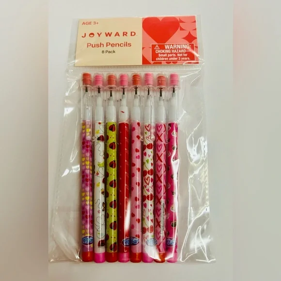 New Joyward Push Pencils 8 Pack Erasers Red White Pink Hearts Ladybugs