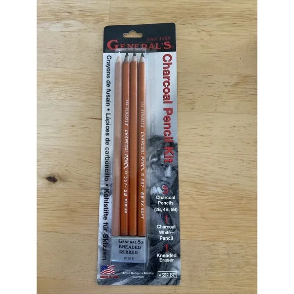 N.O.S. GENERAL'S CHARCOAL 2B 4B 6B & White 4-Pack & Eraser 557-BP PENCILS