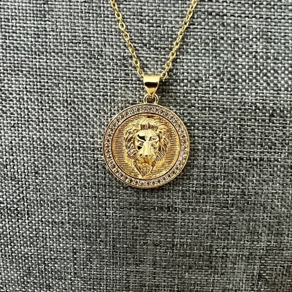 Fashion Jewelry Unisex Chain 24” Inches Lion With Rhinestones Around the…☑️