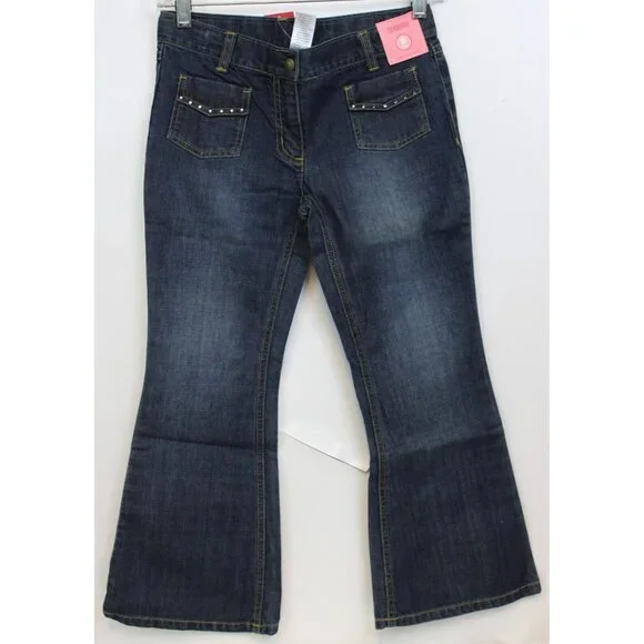 2008/9 Gymboree Daisy Days Denim Jeans sz 8 plus Flared Rhinestones Pockets NEW