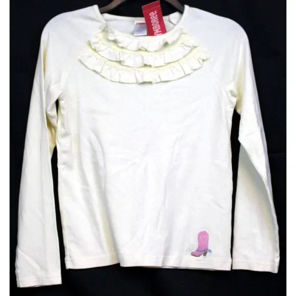 2006 Gymboree Park City Luxe White Ruffle Neck Cowgirl Boot Shirt sz 12 NWT Cute