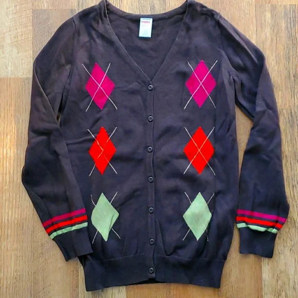 Gymboree Girls‎ Brown Argyle Buttondown Cardigan Size 10-12