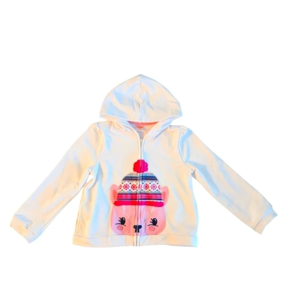 Gymboree Girls White Hoodie with Bear Design Cotton Size 4T-5T