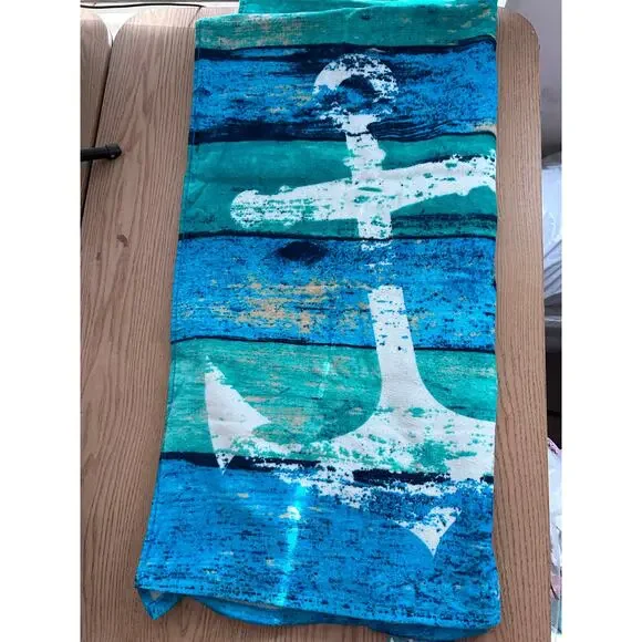 New Tropix Life's a Beach Tropical Anchor Print Beach Bath Towel Cotton 30