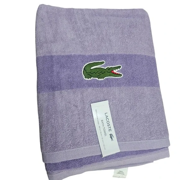 Lacoste Bath Towels Luxury Light Purple Cotton with‎ Crocodile Logo 30 x 52 NWT!