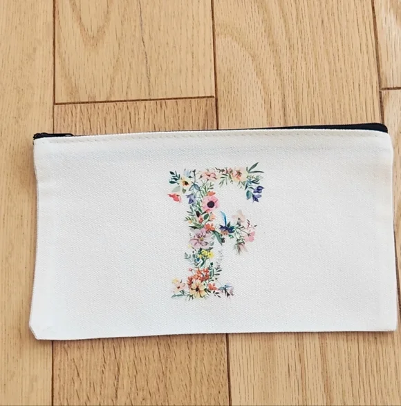 Initial F Floral Letter Organizing Zippered Pouch Or A Makeup Pouch