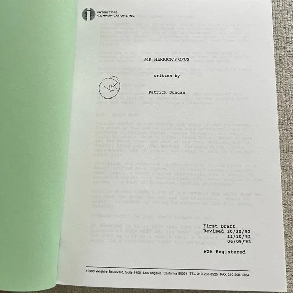 Mr Holland's Opus Original Movie Script 1st Draft Mr Herrick's‎ Opus Early 1990s