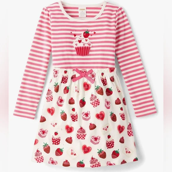 Gymboree Dress Pink White Berry Stripe Cupcake Hearts Strawberry Sz 12-18mo NEW