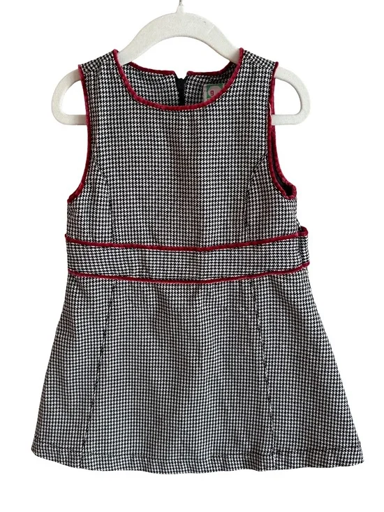 Vtg Gymboree Holiday Cheer Houndstooth Jumper Dress Velvet Trim Y2K S 3 Years