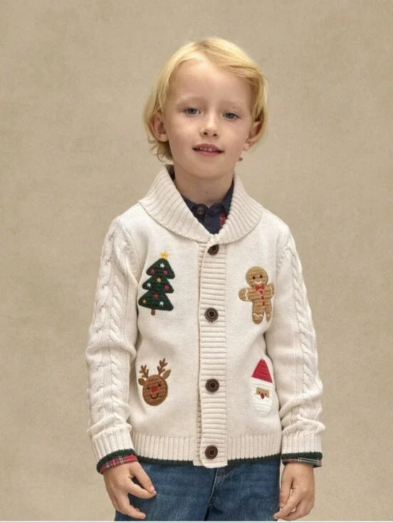 NEW Gymboree Boys Crochet Holiday Shawl Cardigan Royal Christmas - Tan 3T