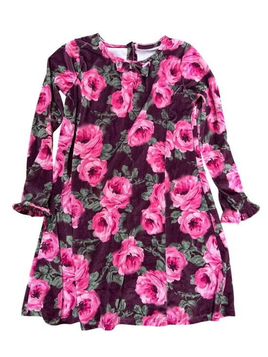 Gymboree Girls Rose Velour Skater Dress Floral Bell Sleeves Sz 8