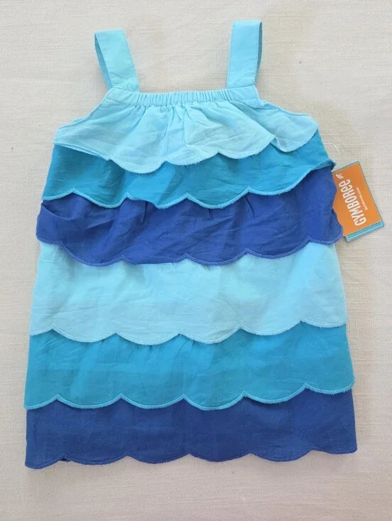 NWT Gymboree Toddler Aqua Blue Scallop Ruched Waist Dress 12-18 Months Girls