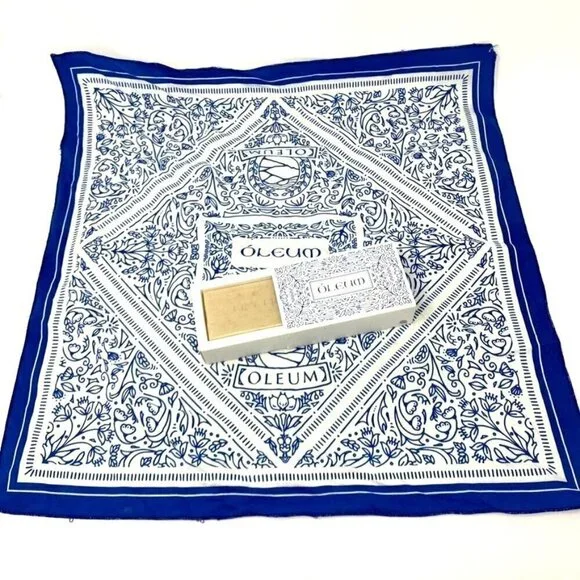 Oleum Bar Soap and Bandana Scarf Blue White Gift Set