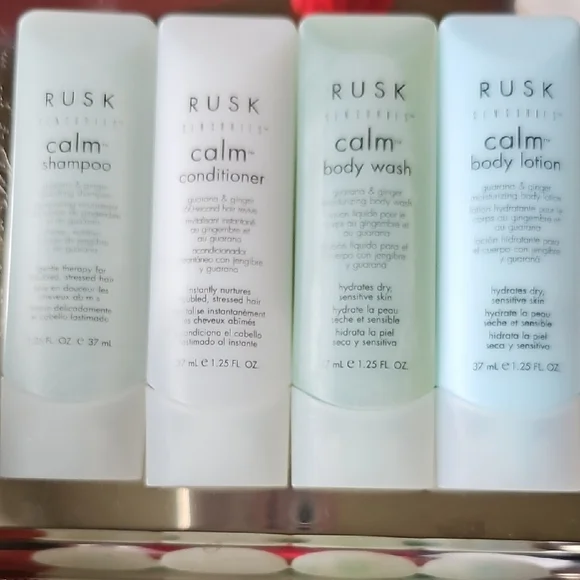 New Rusk Sensories Calm Shampoo, Conditioner, Body Wash, & Lotion Travel Set