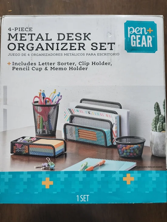 Pen+Gear Black Metal Desk Organizer Set - 4 Piece