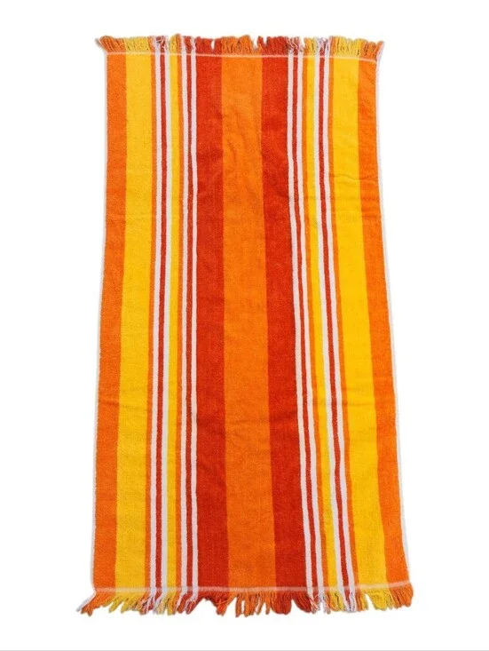 Vtg. Cannon Vibrant Striped Bath Towel Orange Gold White Fringed Cotton 22