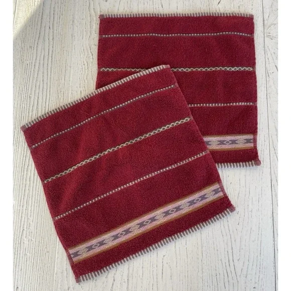 Vtg Ralph Lauren Set of 2 Red Southwest Face‎ Cloth Cotton Washcloths