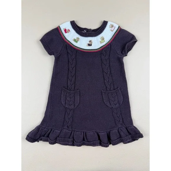Preppy Cottagecore Sweater Dress Embroidered Teddy Bear 2T Gymboree