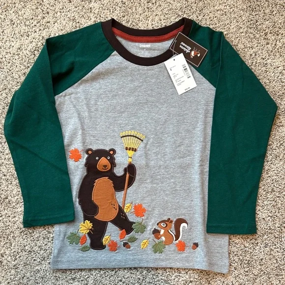 NWT Gymboree Forest Green and Gray Raglan appliqué Bear and Squirrel tee size 8