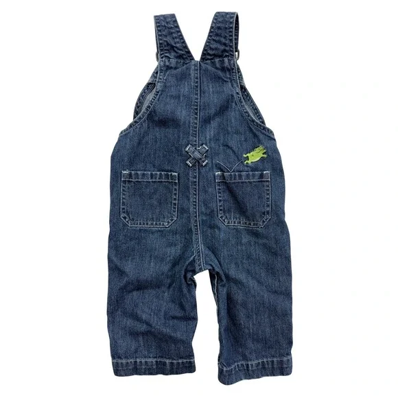 Gymboree Denim Overalls Baby 6-12 Months Blue Frog Embroidery Vintage Playwear