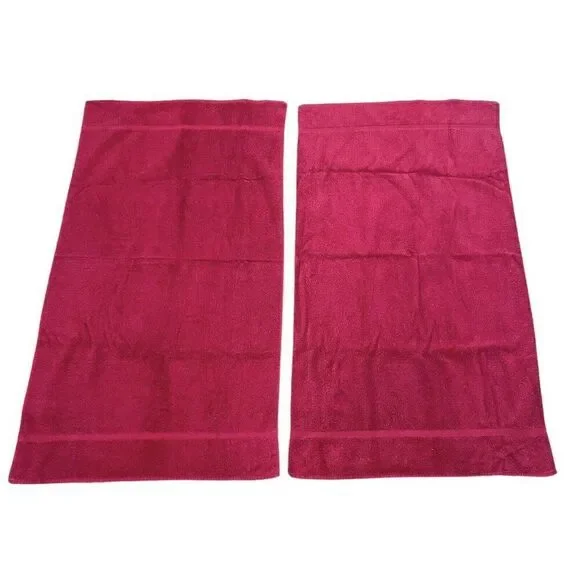 Vintage 1980s Royal Velvet Fieldcrest Red Cotton Bath Towels Set 2 USA 48 x 27