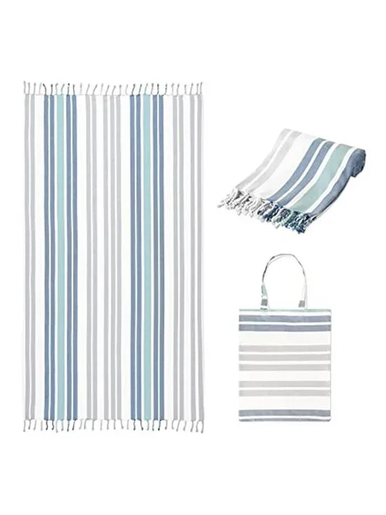 Turkish Beach Towel 40x72 Quick Dry Sandproof Lightweight Cotton Ocean Blue Bag