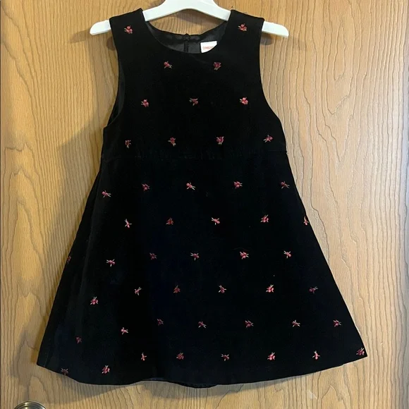 Vintage Gymboree Girls Black‎ Velvet Dress with Cherry Accents Size 5