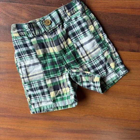 Y2K Golfcore Gymboree Kids Green Plaid Patchwork Cotton Shorts 6-12 Months 2009