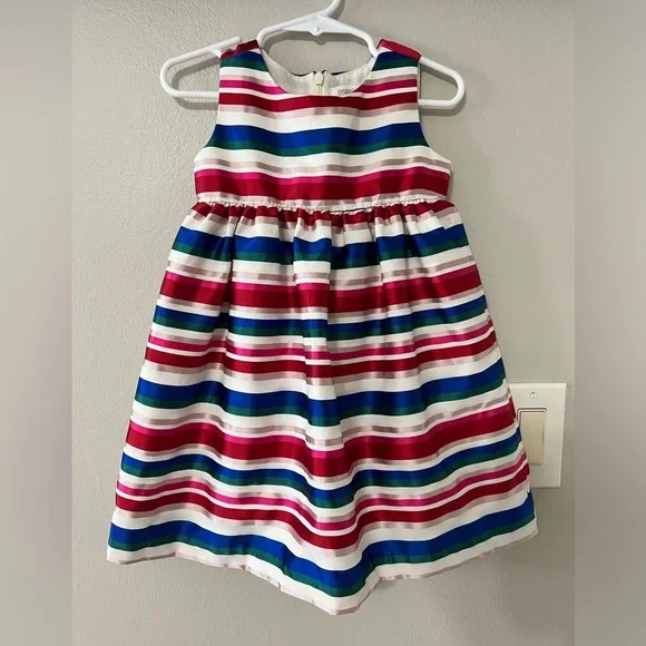 Gymboree Girls Rainbow Stripe Dress 2T Bow Back Party Easter Spring Dress