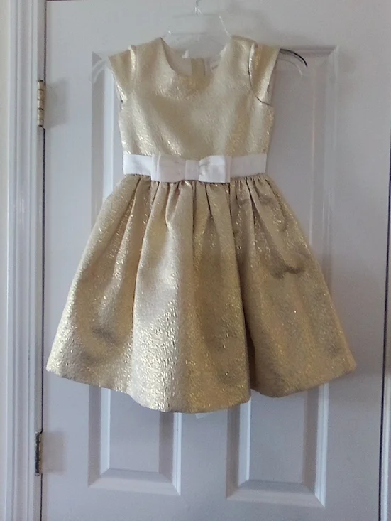 GYMBOREE Girls Gold Party Dress with White Bow SIZE 6