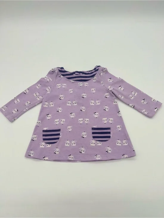 Gymboree Girl Baby Purple Owl Long Sleeve Shirt With Pockets 12-18 M 100% Cotton