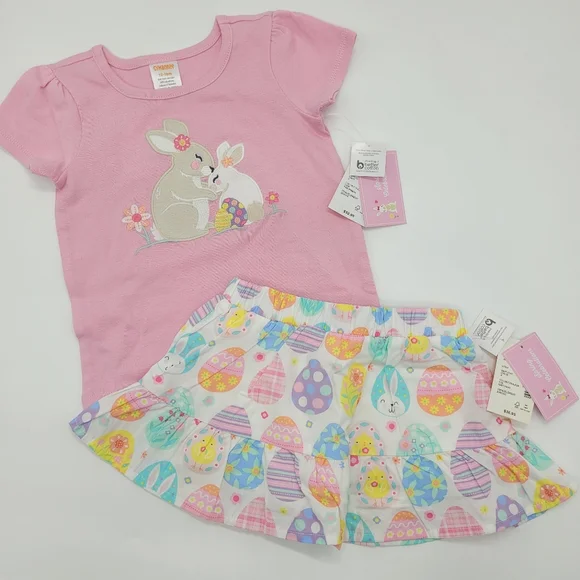 Gymboree Outfit Pink Bunny Tee Colorful Egg Skirt Embroidered Size 12-18mo NEW