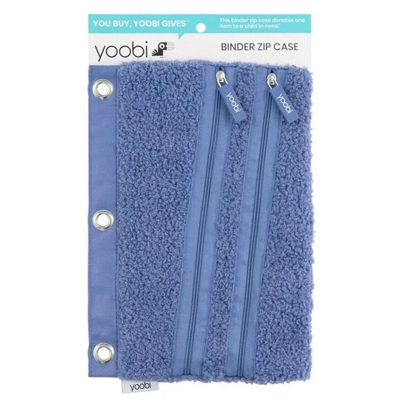 Yoobi Blue Sherpa Binder Zip Case With 3-Ring Grommets & Dual Zippered Compartme